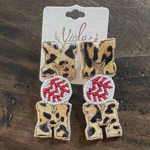 Viola - MOM Baseball Beaded Earrings w/Leopard Print